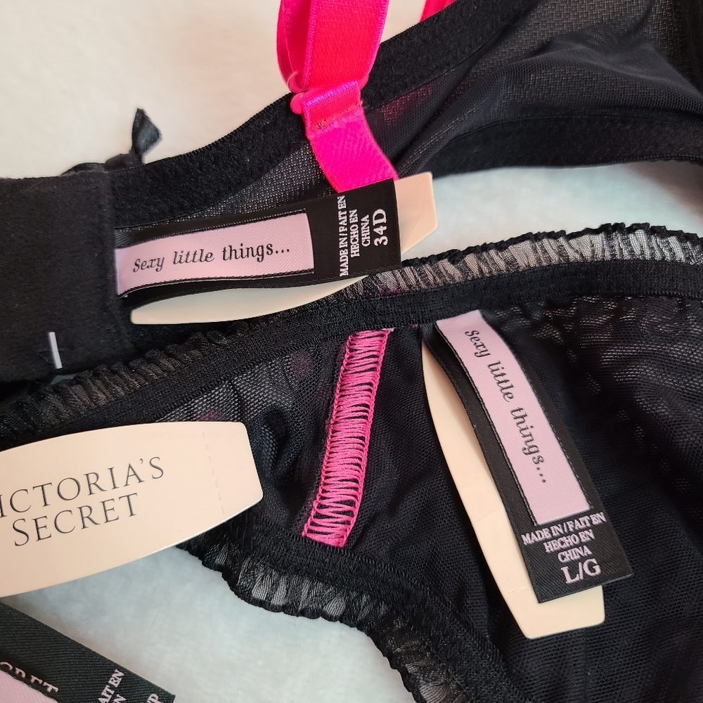 Rare VTG VS Sexy Little Things 3pc Polka-dot Pin-up Lingerie Set Size 34D/Lg - Picture 7 of 8